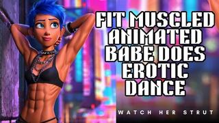 Fit muscled animated babe dances for you and shows off her abs and armpits