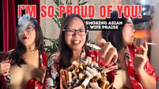 ChainSmoking Asian Wife JOI: Praising While Smoking 2 Cigarettes + Topless Nipple Ash Burn