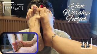 Four-foot worship ends in a footjob. (720 p)