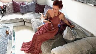 Sitting On His Head In A Elegant Dress