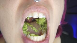 Edamame Munch With Sharp Teeth Chewing and Swallowing