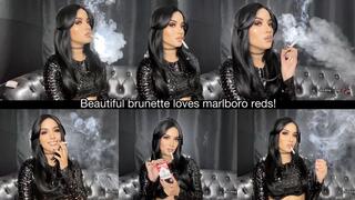 Beautiful brunette loves marlboro reds!