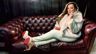 Worship - Goddess of Smoke in leather, fur coat, high heels and smoke - Dunhill White 100