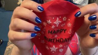 Valeri in swimsuit b2p condom and big red balloon