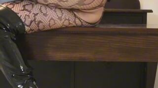 Milf in catsuit bodysuit fucking a dildo