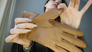 Leather beige glove around your neck WMV
