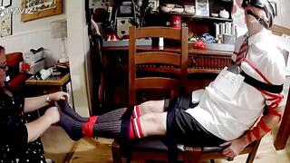 Adult school uniform feet tickling torment- Cam 2- BBW domination,BBW bondage,man in bondage,male bondage,school uniform,schoolboy,socks,amateur,man tied up,rope bondage,gay bondage,chair tied,chairtied,bound and gagged man,brush,