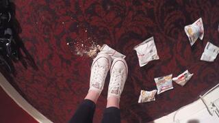 Sophie Stepping On Bags Of Potato Chips Beneath Her Converse POV (4K)