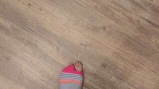 Walking in the house in my holey socks