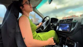 Giantess stepmom looks so sexy dominating the gear stick while she chews gum
