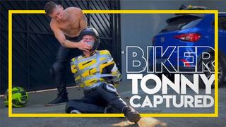 Biker Tonny Captured (1080p) Gay Bondage - Gay Domination - Tape Bondage - Biker Gear - Leather - Motorcycle - Helmet - BDSM