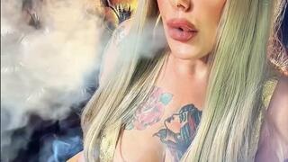 Darkside - Chubby blonde in a gold swimsuit smoking and coughing for you - Dunhill International Cork Filter 100