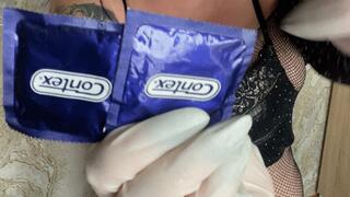 sexy looner poping condom and gloves