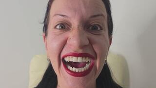 Making big eyes and big smile face while looking at just the camera 8K