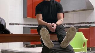 Kneeling down in front of my black socks