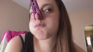 Nose Clothespin Breath Hold Challenge - Puffing Cheeks & Desperate Struggle