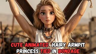 super cute animated hairy armpit princess so sexy she needs to be punished tied to a x frame in BDSM bondage fantasy struggle