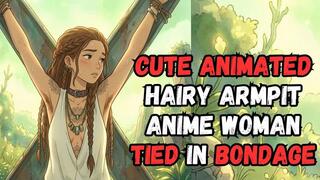 Anime Manga woman with hairy armpits alt babe so sexy she needs to be punished tied to a x frame in BDSM bondage fantasy struggle
