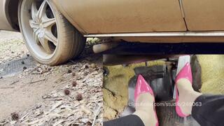 Pink high heals, then stockings, then bare foot REVVING!