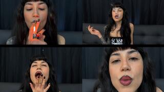 Gothic girl smoking in close ups