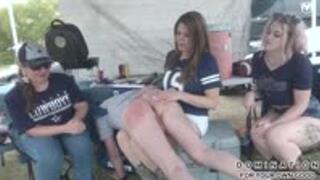 Tailgate Party Tail Beating! Spanked hard on game day by Miss Katherine as step daughter & her friend Claire helps and watches on! (WMV 720p)