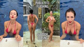 Outdoor Bikini Tease, Big Boobs Flashing