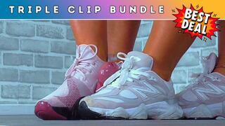 Goddess Amber & Miss Lucy - Stomping Your Balls & Edging Your Cock Under Our Sweaty Gym Trainers - Triple Bundle 1 (227B) - Cock & Balls Trampling Shoejob