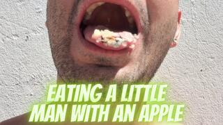 Eating a little man with an apple