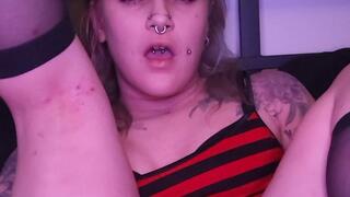 Cute punk fucks pierced pussy with dildo