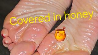 Covered in honey and licked off