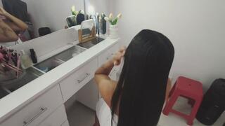 Controlled to ejaculate in the hair