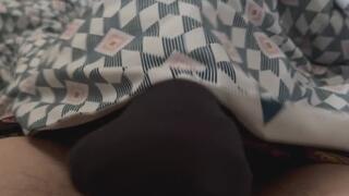 black sockjob with hot cum shot