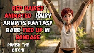 Anime manga hairy redhead babe so sexy she needs to be punished tied to a x frame in BDSM bondage fantasy struggle