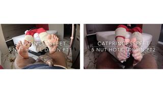 5 nuts!! Another hotel Footjob Marathon, back to back nuts 1-5 combo, bbc toejob solejob, full figure pov