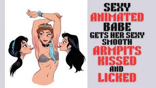 Sexy animated princess babe gets her sexy smooth armpits licked by two kinky fetish girls