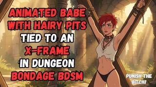 Hot anime manga hairy armpit babe is so sexy and tied to an x frame to be punished in BDSM bondage fantasy so you can watch her struggle