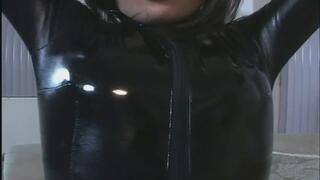 Nasty brunette sucks on cock while getting her butt fucked on the couch