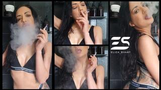 After shower smoke in underwear