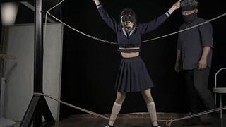 ms71-A girl in a school uniform had her mouth opened with a mouth opener