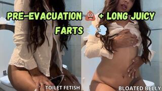 Pre-evacuation + LONG JUICY FARTS in the toilet + Bloated belly
