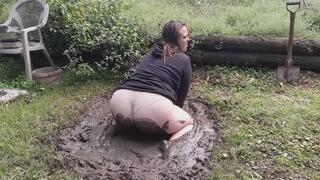 Black Dress and White Lace Panties Destroyed in Mud