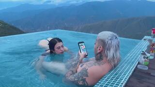 I give him an outdoor blowjob in the pool