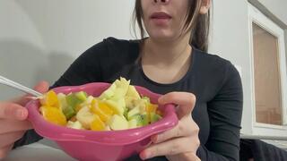 I eat a bowl of fruit because it's healthy and makes me feel good.