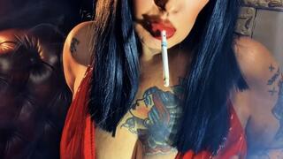 Brunette with red lips and red PVC - Bimbo Milf - Mature Doll - Dunhill Menthol 100 (4K)