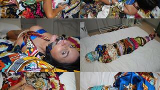 Sarah wild, dreaming about sensual scarf bondage, hogtied, gagged an scarf mummified (wmv)