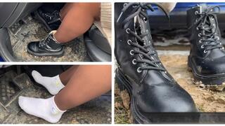 Stuck in the mud in boots and white socks WMV