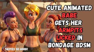 Spunky Sexy animated alt babe gets her gorgeous stubbly hairy toned armpits licked by two kinky fetish girls in BDSM Bondage