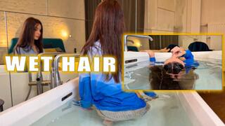 Ultimate Wet Hair Submersion Fantasy – 10 Min Long Hair Repeated Dunks in Bedroom Bathtub, Underwater Floating, Middle Part Shine, Sheer Wet Shirt