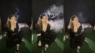 Smoking in a black and white outfit & sneakers. Full body view. Very visible smoke - Smokingapunzel - Smoking girl