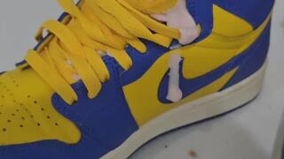 Jax trashes her Jordan 1 High Sneakers with Yoghurt, Chocolate, Kiwis, showering, and pissing through leather leggings!